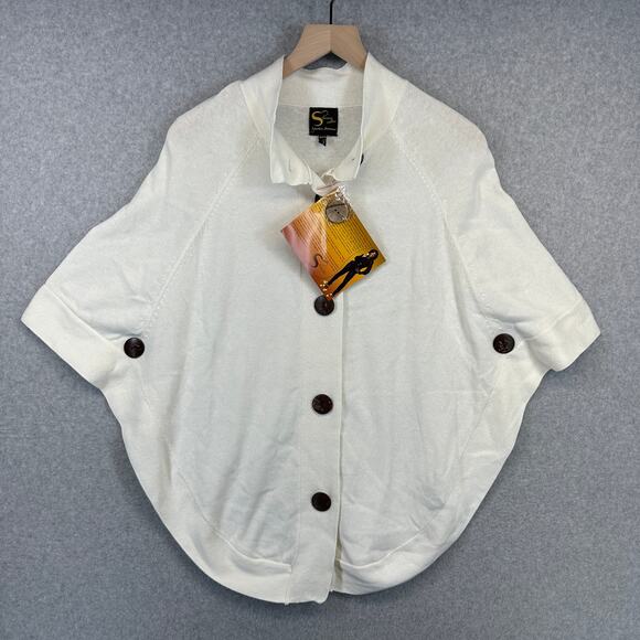 Serena Williams Signature Statement Sweater Size XS/S White Button Front Poncho - Picture 1 of 13